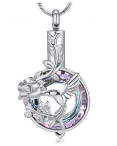 Alexandrite Hummingbird Circle - Stainless Steel Ashes Urn Jewellery Memorial Pendant