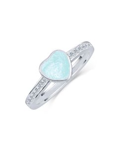 LifeStone™ Ladies Amour Heart Cremation Ashes Ring-Aquamarine-Sterling Silver