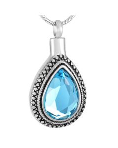 Aquamarine Victorian Teardrop - Stainless Steel Cremation Ashes Jewellery Pendant