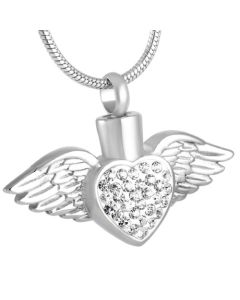 Blushing Wings Clear Stones - Stainless Steel Ashes Jewellery Pendant