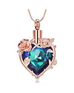 Briar Bloom Blue - Rose Gold Stainless Steel Ashes Jewellery Memorial Pendant