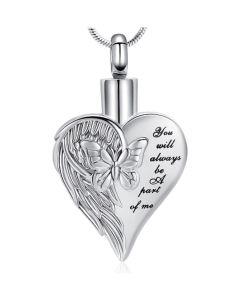 Butterfly Winged Heart - Stainless Steel Cremation Ashes Memorial Jewellery Pendant