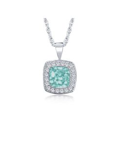 LifeStone™ Cherished Square Cremation Ashes Pendant-Aquamarine-Sterling Silver