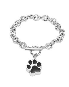 Pet Paw memorial ashes bracelet in hypoallergenic stainless steel, featuring discreet urn chamber – a gentle tribute to a beloved pet’s memory and unconditional love.
