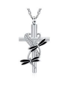 Dragonfly Cross - Stainless Steel Cremation Ashes Jewellery Urn Pendant