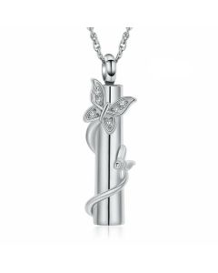 Entwined Butterfly Cylinder - Stainless Steel Ashes Necklace Pendant