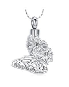 Floral Butterfly - Stainless Steel Cremation Ashes Jewellery Urn Pendant