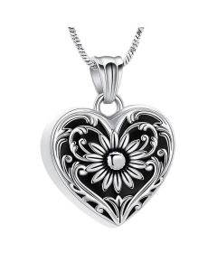 Floral Heart - Stainless Steel Cremation Ashes Jewellery Urn Pendant