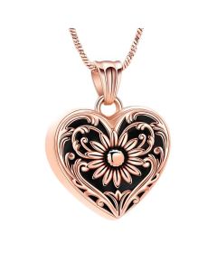 Floral Heart - Rose Gold Stainless Steel Cremation Ashes Jewellery Urn Pendant