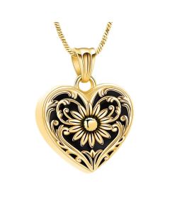 Floral Heart - Yellow Gold Stainless Steel Cremation Ashes Jewellery Urn Pendant