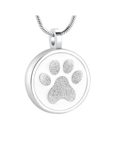 Glitter Paw Circle -Stainless Steel Cremation Ashes Jewellery Memorial Pendant