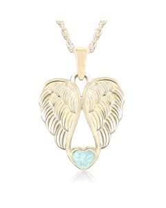 LifeStone™ Heart Wings Cremation Ashes Pendant-Aquamarine-9ct Yellow Gold
