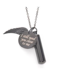 I Still Need You Cylinder Black - Stainless Steel Cremation Ashes Urn Jewellery Pendant