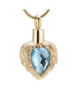 Jewelled Wings Gold Azure - Stainless Steel Cremation Ashes Jewellery Pendant
