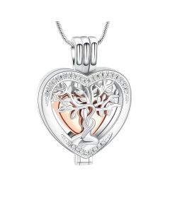 Life Tree Locket - Stainless Steel & Rose Gold Cremation Ashes Jewellery Urn Pendant