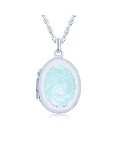 LifeStone™ Ladies Sterling Silver Cremation Ashes Oval Photo Locket-Aquamarine