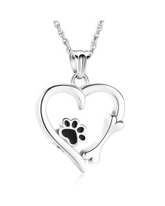 Paw and Bone Heart - Stainless Steel Cremation Ashes Jewellery Urn Pendant