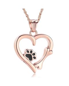 Paw and Bone Heart - Rose GoldStainless Steel Cremation Ashes Jewellery Urn Pendant