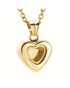 Petite Glass Heart - Yellow Gold Stainless Steel Cremation Ashes Jewellery Urn Pendant
