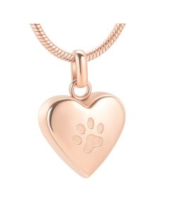 Pet Paw Heart Rose Gold - Stainless Steel Cremation Ashes Memorial Pendant