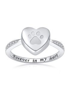 Paw Print Heart Ring - Stainless Steel Cremation Ashes Jewellery Pet Memorial Keepsake