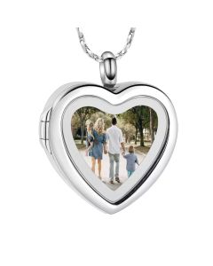 Photo Heart Locket -Stainless Steel Cremation Ashes Jewellery Memorial Pendant