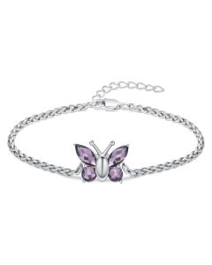 Purple Crystal Butterfly Bracelet - Stainless Steel Cremation Ashes Jewellery