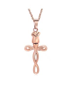 Rose Cross - Rose Gold Stainless Steel Cremation Ashes Urn Jewellery Pendant