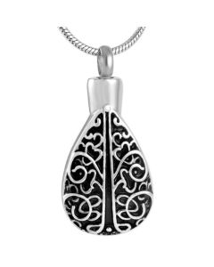 Scroll Teardrop - Stainless Steel Ashes Jewellery Memorial Pendant