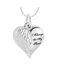 Winged Heart Encased Locket - Stainless Steel Cremation Ashes Jewellery Pendant