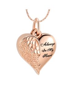 Winged Heart Encased Locket - Rose Gold Stainless Steel Cremation Ashes Jewellery Pendant
