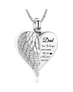DAD Your Wings Were Ready Heart -Stainless Steel Cremation Ashes Jewellery Urn Pendant