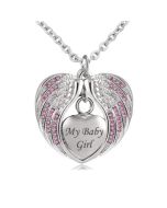 Angel Wings 'My Baby Girl' Pink - Stainless Steel Cremation Ashes Jewellery Necklace Pendant