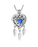 Dreamcatcher Heart Locket Blue - Stainless Steel Cremation Ashes Jewellery Urn Pendant