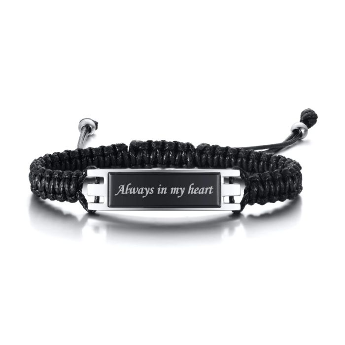 Always in my Heart Cord Bracelet Stainless Steel Cremation Ashes
