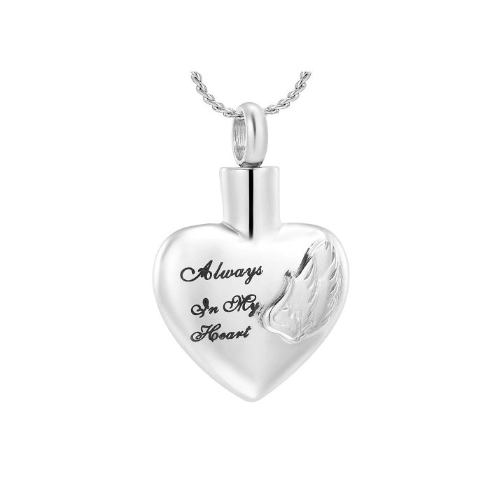 Buy 2 Pieces Cremation Urn Necklace Heart Ashes Necklace Carved Locket  Stainless Steel Waterproof Memorial Pendant with Angel Wing Birthstone and  Filling Kit Always on My Mind (Dark Blue) at Amazon.in