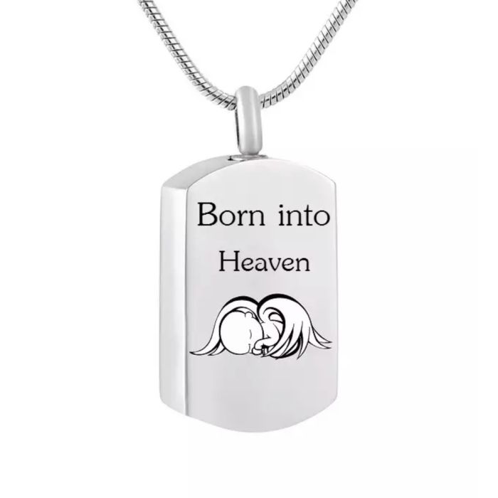 Born into Heaven Dog Tag Stainless Steel Cremation Ashes Jewellery Memorial Pendant