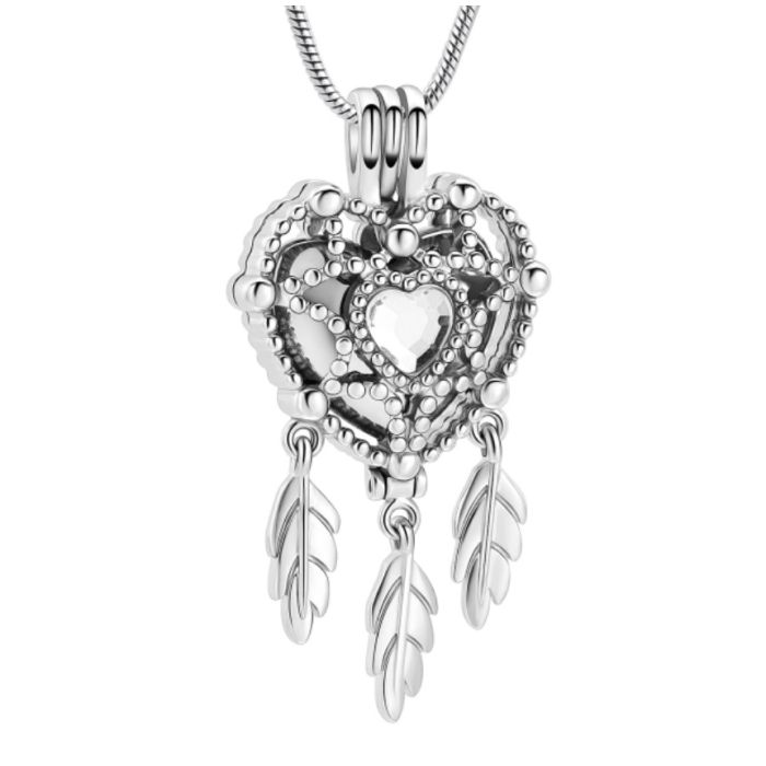 Dreamcatcher Heart Locket Clear Stainless Steel Cremation Ashes