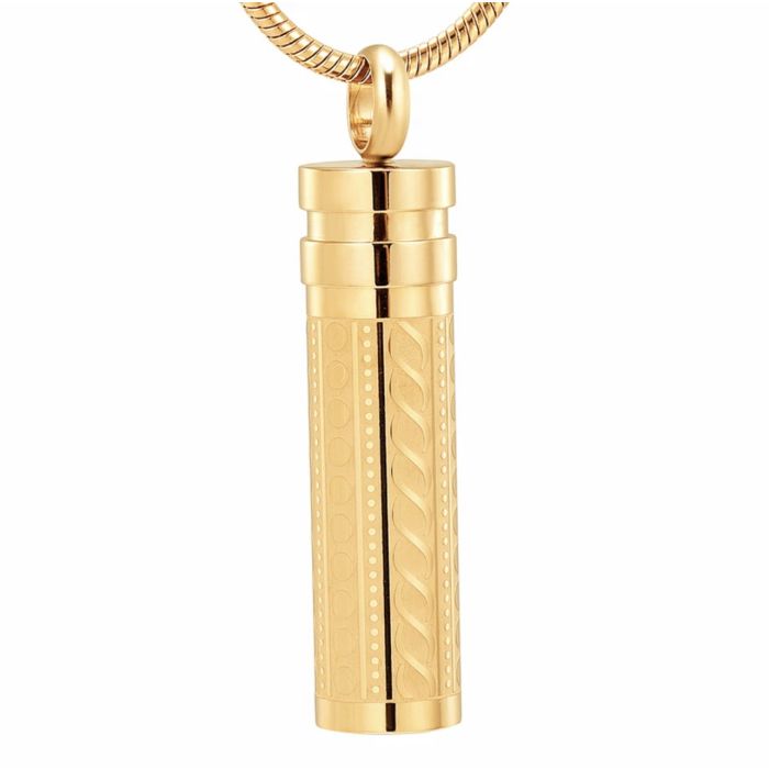 Fancy Cylinder Gold Stainless Steel Cremation Ashes Urn