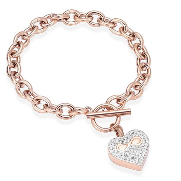 Crystal Infinity Heart Rose Gold Stainless Steel Cremation Ashes