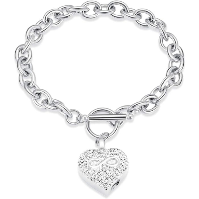 Crystal Infinity Heart - Stainless Steel Cremation Ashes Jewellery Bracelet