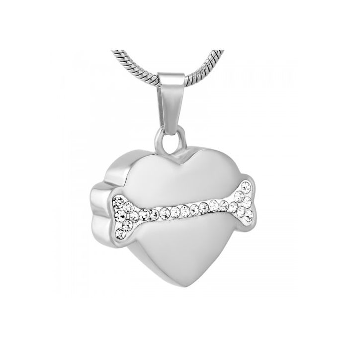 Sparkle Bone Pet Heart Stainless Steel Pet Cremation Ashes Memorial Pendant