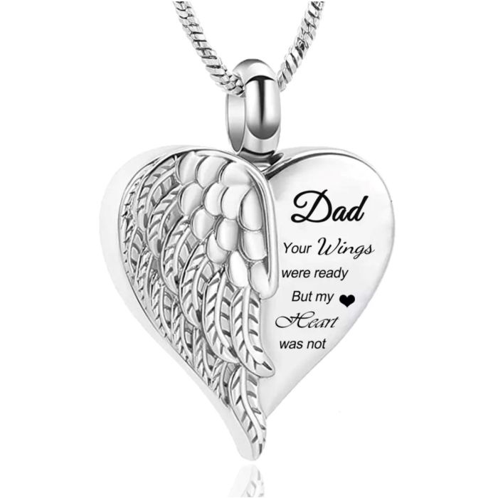 Angel Wing Hold Heart Cremation Urn Stainless Steel Necklace Dad Keepsake  Memorial Jewelry For Ash 50cm