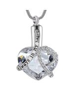 Always In My Heart Clear - Premium White Gold Plated Stainless Steel Cremation Ashes Jewellery Urn Pendant