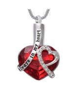 Always In My Heart Ruby - Premium White Gold Plated Stainless Steel Cremation Ashes Jewellery Urn Pendant