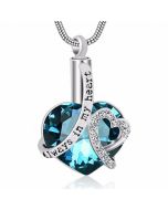 Always In My Heart Blue Zircon - Premium White Gold Plated Stainless Steel Cremation Ashes Jewellery Urn Pendant