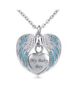 Angel Wings 'My Baby Boy' Blue - Stainless Steel Cremation Ashes Jewellery Necklace Pendant