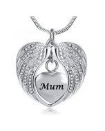 Angel Wings Mum - Stainless Steel Cremation Ashes Jewellery Necklace Pendant
