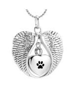 Angel Wings Paw - Stainless Steel Pet Cremation Ashes Memorial Urn Pendant