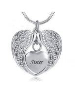 Angel Wings Sister - Stainless Steel Cremation Ashes Jewellery Necklace Pendant